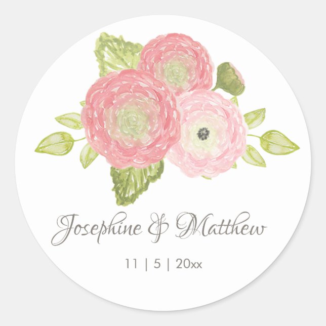 Ranunculus Peach Floral Wedding Stickers (Vorderseite)