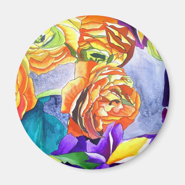 Ranunculus und Iris Aquarellkunst Magnet (Vorne)