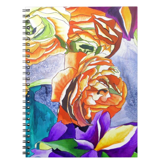 Ranunculus und Iris Aquarellkunst Notizblock (Vorderseite)