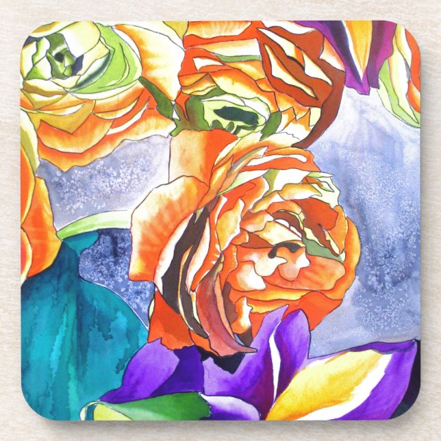 Ranunculus und Iris Aquarellkunst Untersetzer (Vorderseite)