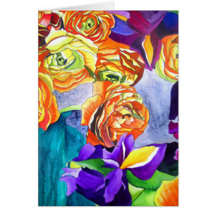 Ranunculus- und Iris-Wasserfarbekunst