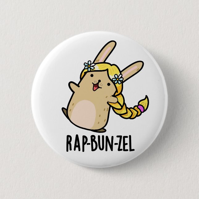 Rap-bun-zel Funny Bunny Pun Button (Vorderseite)