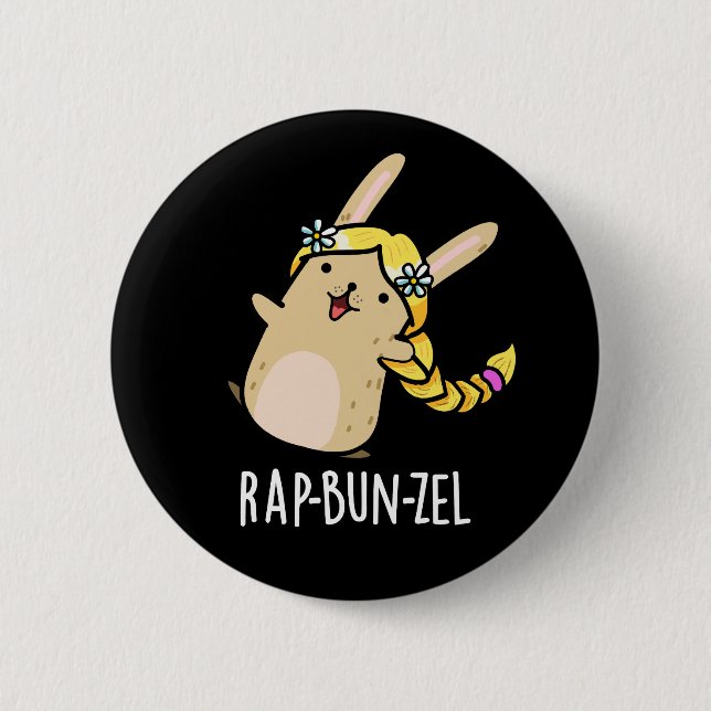 Rap-bun-zel Funny Bunny Pun Dark BG Button (Vorderseite)