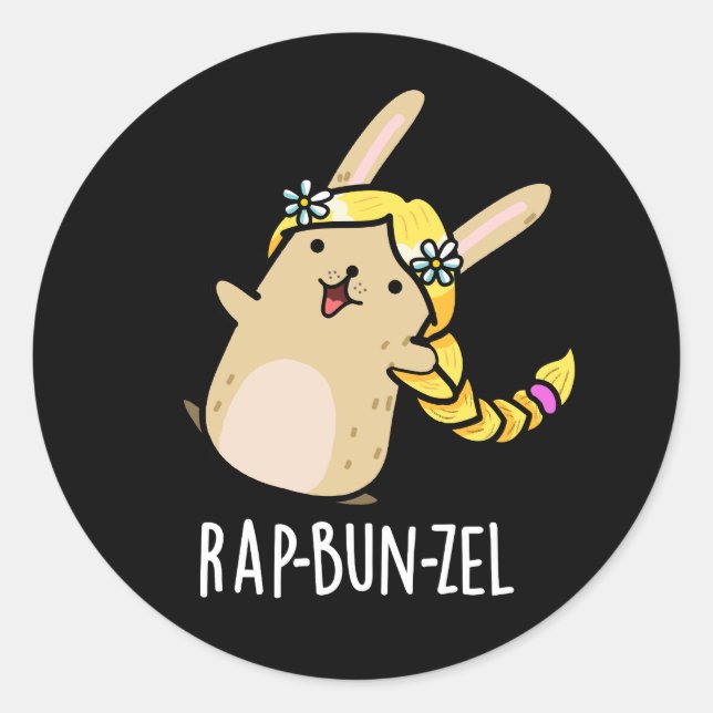 Rap-bun-zel Funny Bunny Pun Dark BG Runder Aufkleber (Vorderseite)