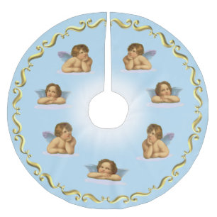 Raphael Cherubs & Golden Frame auf Light Blue Polyester Weihnachtsbaumdecke