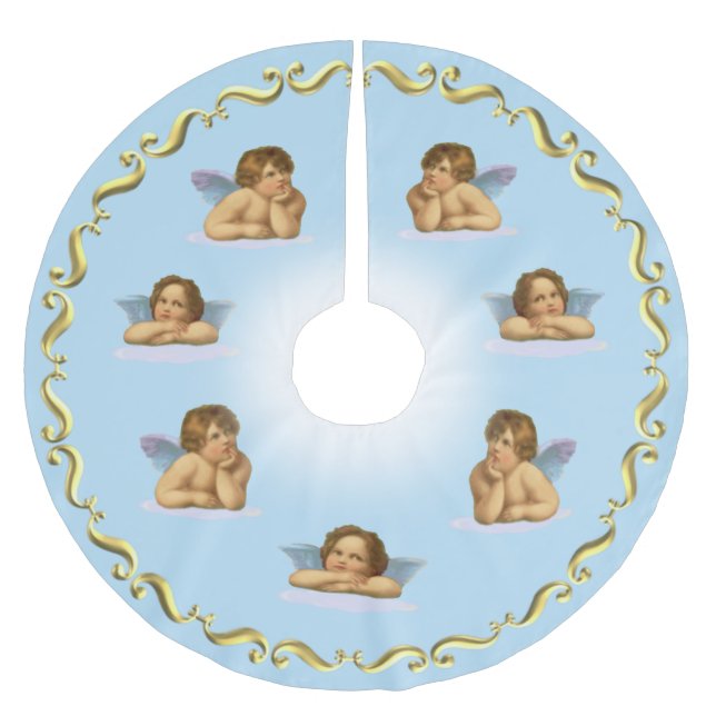 Raphael Cherubs & Golden Frame auf Light Blue Polyester Weihnachtsbaumdecke (Vorderseite)