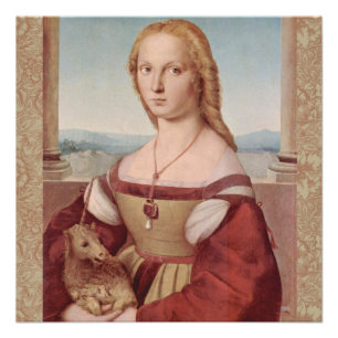 Raphael Dame und das Einhorn Klassische Kunst Poster