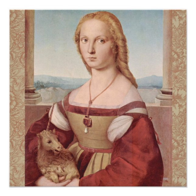 Raphael Dame und das Einhorn Klassische Kunst Poster (Vorderseite)