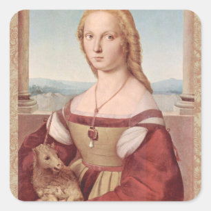 Raphael Dame und das Einhorn Klassische Kunst Quadratischer Aufkleber