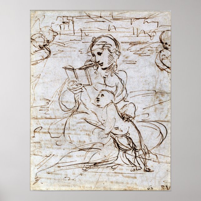 Raphael - Madonna und Kind in einer Landschaft zu  Poster (Vorne)