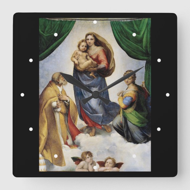 Raphael , Sistine Madonna Quadratische Wanduhr (Vorderseite)