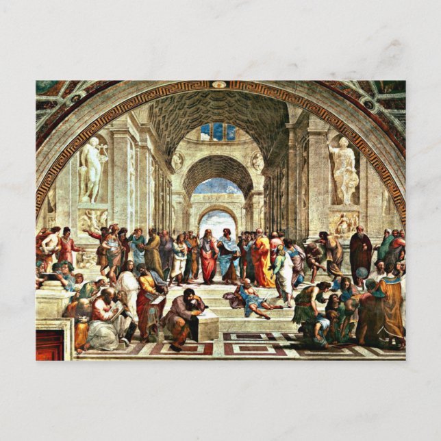 Raphaels Kunstwerk "School of Athens" Postkarte (Vorderseite)