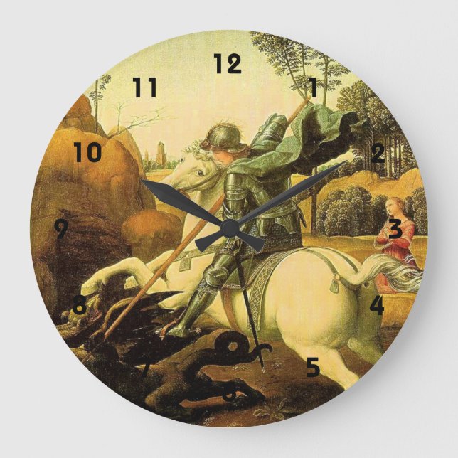 Raphael's "St. George and the Dragon" (ca. 1505) Große Wanduhr (Vorderseite)