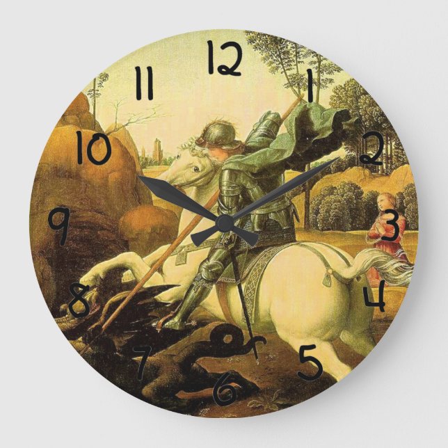Raphael's "St. George and the Dragon" (ca. 1505) Große Wanduhr (Vorderseite)