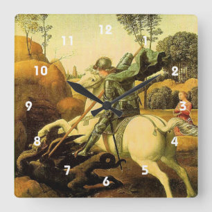 Raphael's "St. George and the Dragon" (ca. 1505) Quadratische Wanduhr