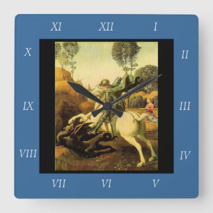 Raphael's "St. George and the Dragon" (ca. 1505) Quadratische Wanduhr