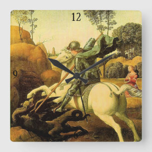 Raphael's "St. George and the Dragon" (ca. 1505) Quadratische Wanduhr