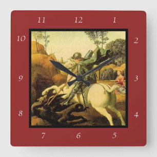 Raphael's "St. George and the Dragon" (ca. 1505) Quadratische Wanduhr