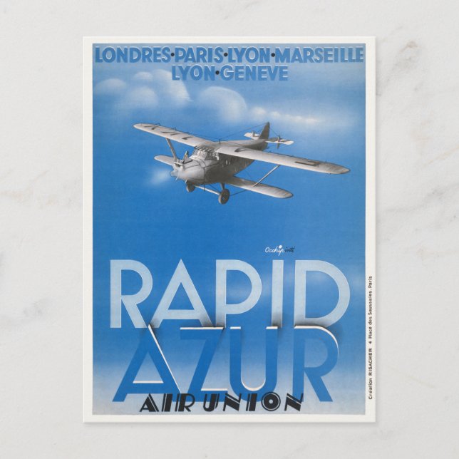 Rapid Azur France Vintage Poster 1932 Postkarte (Vorderseite)