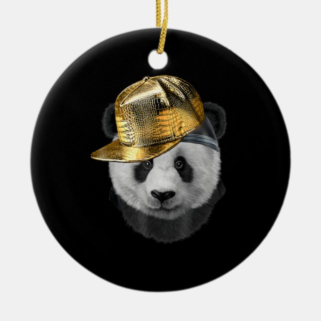 Rapper Giant Panda in Hip Hop Cap Keramik Ornament (Vorne)