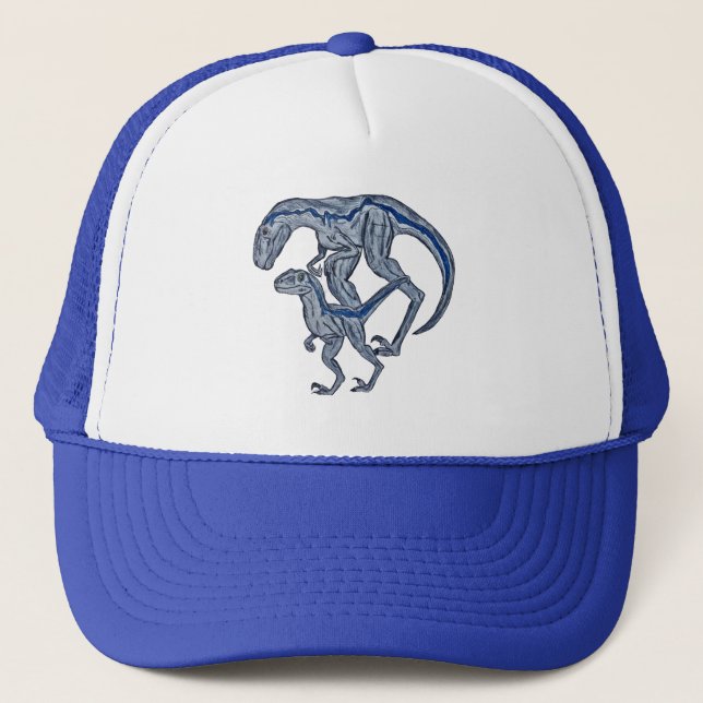 Raptor dinosaur baseball trucker blue hat truckerkappe (Vorderseite)