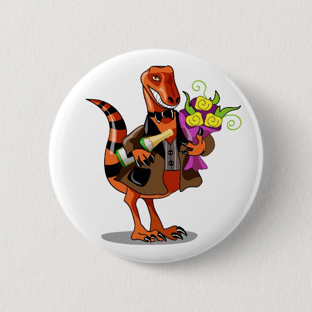 Raptor mit Flasche aus glühendem Wein und Blume Button (Vorderseite)