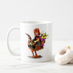 Raptor mit Flasche aus glühendem Wein und Blume Kaffeetasse