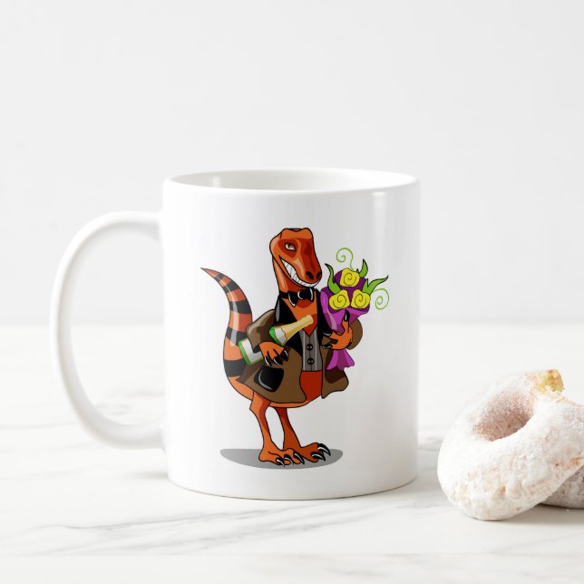 Raptor mit Flasche aus glühendem Wein und Blume Kaffeetasse (Mit Donut)