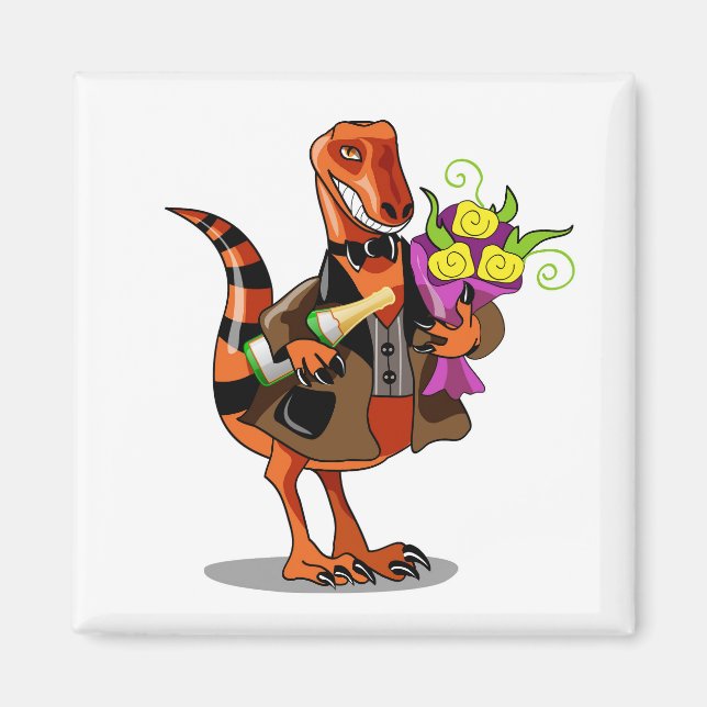 Raptor mit Flasche aus glühendem Wein und Blume Magnet (Vorne)