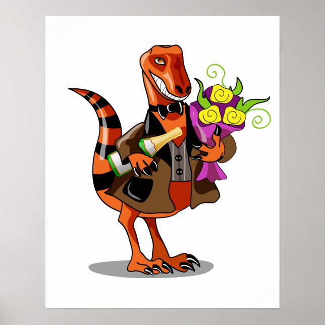 Raptor mit Flasche aus glühendem Wein und Blume Poster (Vorne)