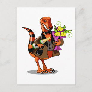 Raptor mit Flasche aus glühendem Wein und Blume Postkarte