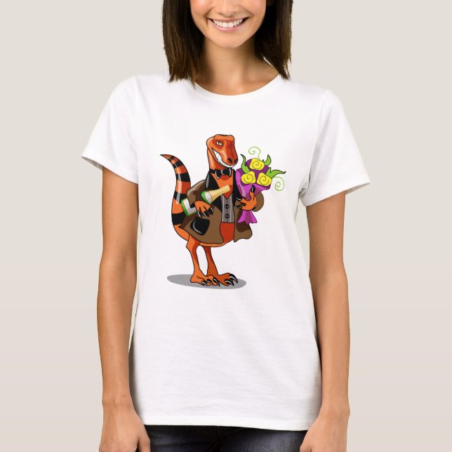 Raptor mit Flasche aus glühendem Wein und Blume T-Shirt (Vorderseite)