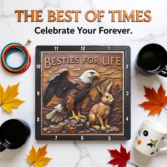 Raptor Rabbit Close Companions Quadratische Wanduhr (Von Creator hochgeladen)