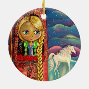 Rapunzel Doll Braided Hair Pink Tower Unicorn Keramik Ornament