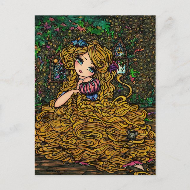 Rapunzel Storybook Princess Original Kunst Postkar Postkarte (Vorderseite)