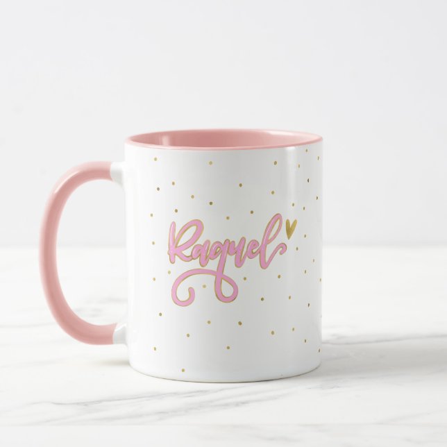 Raquel - Rosa und Goldschrift Tasse (Links)
