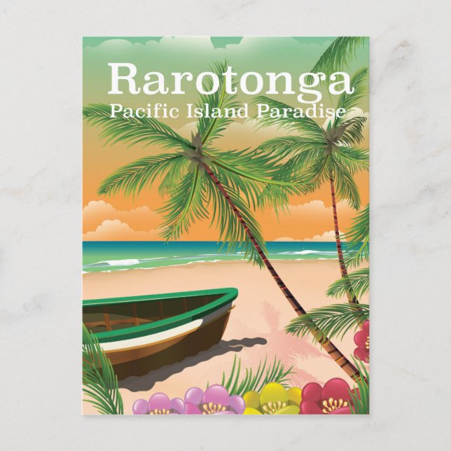 Rarotonga Pazifik Insel Vintage Reiseplakat Postkarte (Vorderseite)