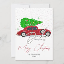 Rasanter Durch Schnee Rotes Auto Weihnachten Tanne