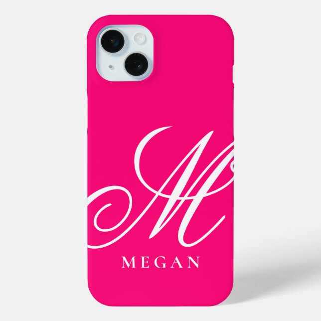 Rasberry pink mit Monogramm Case-Mate iPhone 15 Fa Hülle (Rückseite)