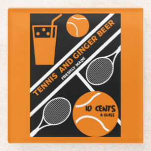 Rasen-Tennis-Spieler Grafik-Kunst Glasuntersetzer