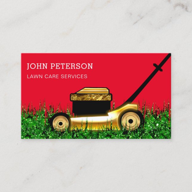 Rasengärtnerei Grass Schneiden Service Rot Visitenkarte (Vorderseite)