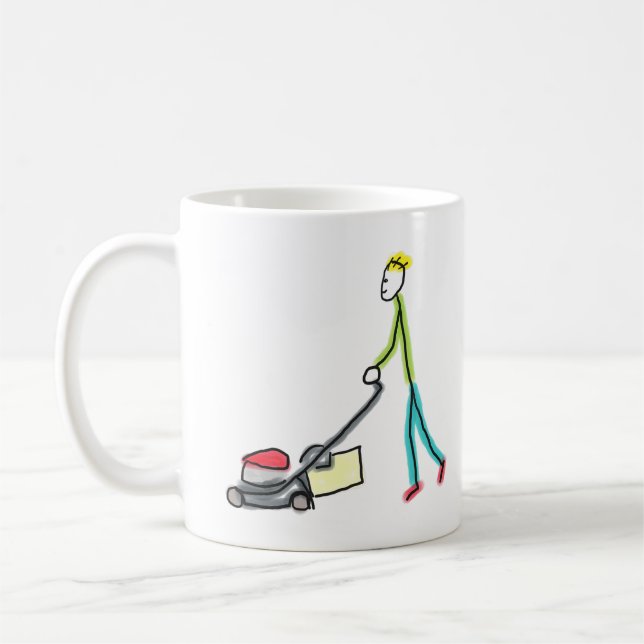 Rasenmäh-Strichmännchen Kaffeetasse (Links)