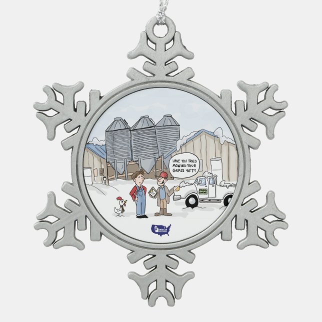 Rasenmähen Schneeflocken Zinn-Ornament (Vorderseite)