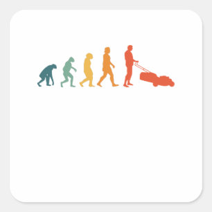 Rasenmäher Evolution Retro Gardener Mähen Quadratischer Aufkleber
