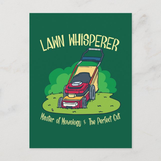 Rasenmäher mit Whisperer-Rasenmäher Gartengarten Postkarte (Vorderseite)
