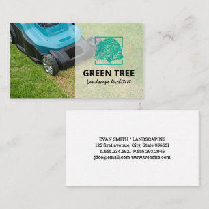 Rasenmäher schneiden Gras   Tree Logo Business Car Visitenkarte