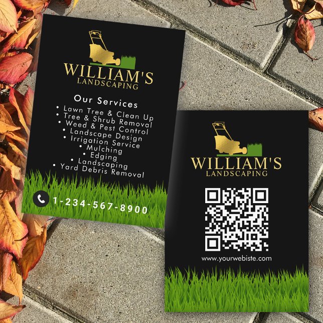 Rasenmäher und Rasenmäher, Lawn Care Gold Logo Visitenkarte (Lawn Mowing Cutting Services, Lawn Care Gold Logo Business Card)