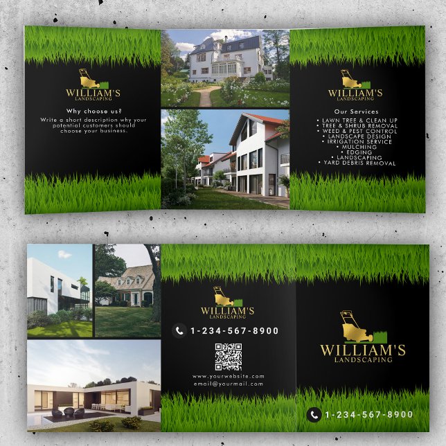 Rasenmäher und Schneidedienstleistungen Rasen 3 Go Dreifach Gefaltete Karte (Lawn Mowing Cutting Services Lawn Care Brochure)