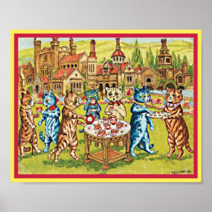 Rasenparty-Katzen Vintage-Louis-Wain-Art-Kopie  Poster