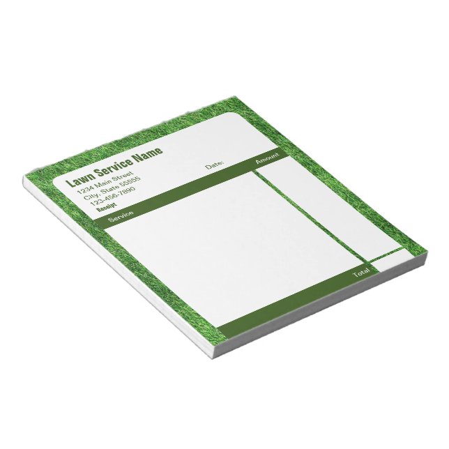Rasenpflege grüne Geschäftseinnahme Notizblock (angewinkelt)